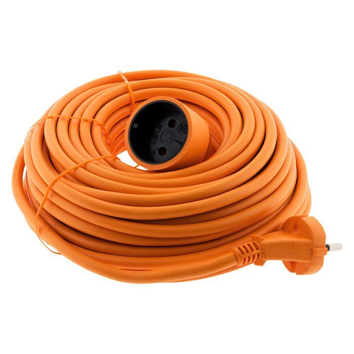 Cable de extensión 16A HO5VV-F 2x1.5mm² 20m sin toma de tierra ni obturador - Naranja - Zenitech