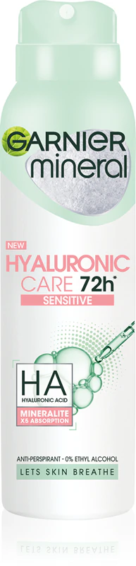 Spray antitranspirante Garnier Mineral Hyaluronic Care para pele sensível