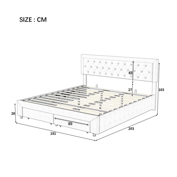Lit 180x200 cm - COZY - tissu en velours - sommier - hydraulique - cadre de lit adulte 180x200 cm - gris