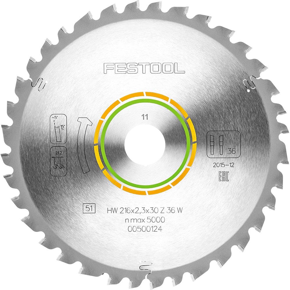 FESTOOL 216 mm 36-Zahn-Hartmetall-Sägeblatt zum Schneiden von Holz