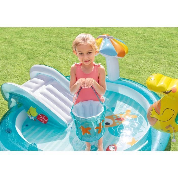 Area giochi gonfiabile - INTEX - Alligatore - 160 litri - 2 anni+ - 201 x 160 x 84 cm - Include: 1 galleggiante a forma di anatra e un secchiello gonfiabile