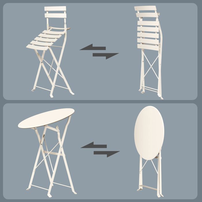 Ensemble Mobilier de Jardin Pliable, 3 Pièces, Acier Résistant, Table et Chaises, Terrasse, Balcon, Beige