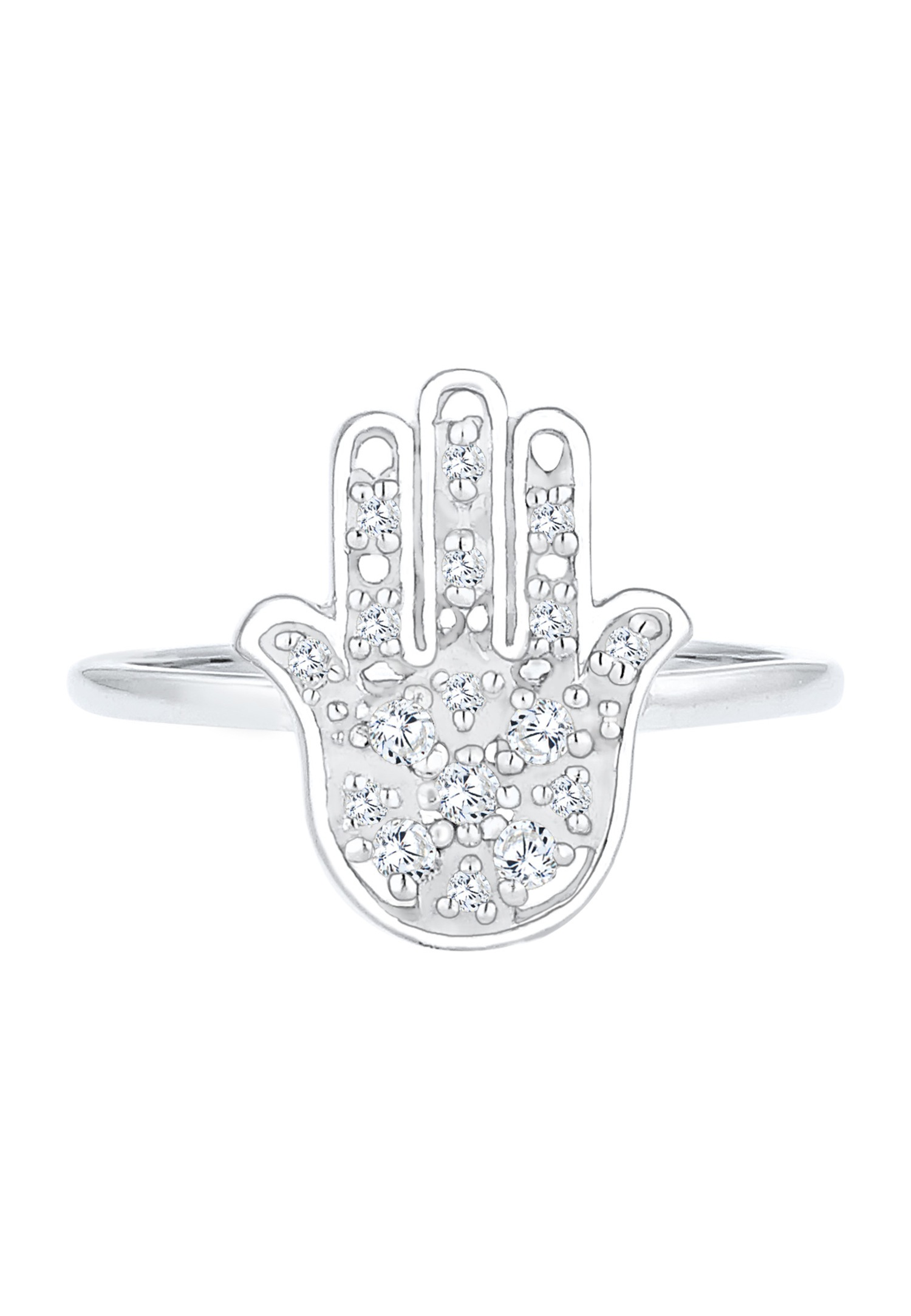 Elli La Main Hamsa Karma Cristaux Zircone Bague Femme - (925/1000) Argent