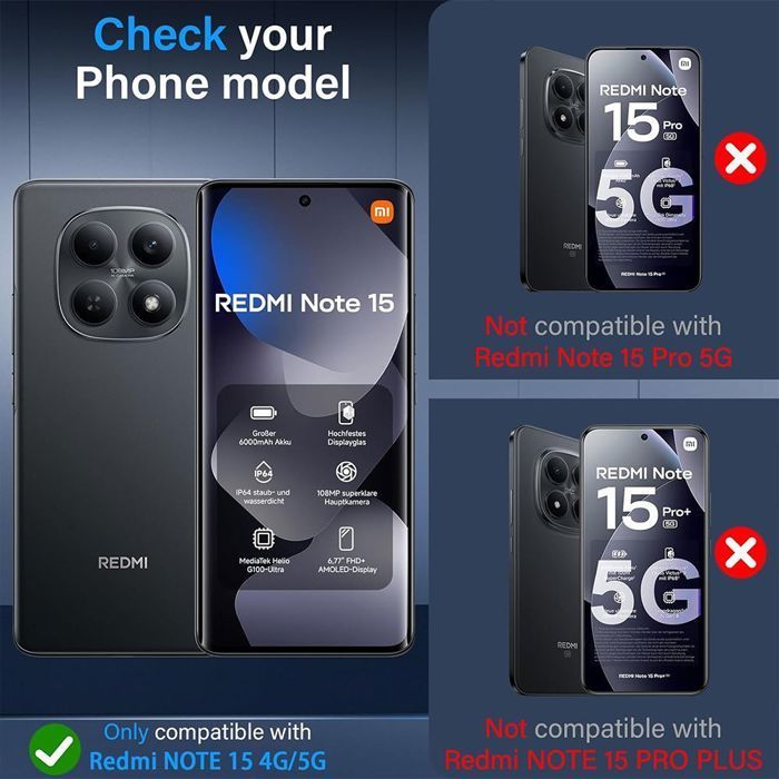 2x Displayschutzfolien aus gehärtetem Glas mit Anti-Spionage-Funktion für Xiaomi Redmi Note 15 5G/4G, 9H kratzfest