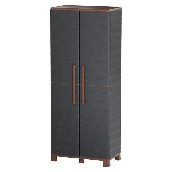 Broom cupboard + 3 removable shelves, anthracite, 68 x 37 x 169 cm - Broom cupboard, 60kg load capacity, garage/laundry room, ArtPlast