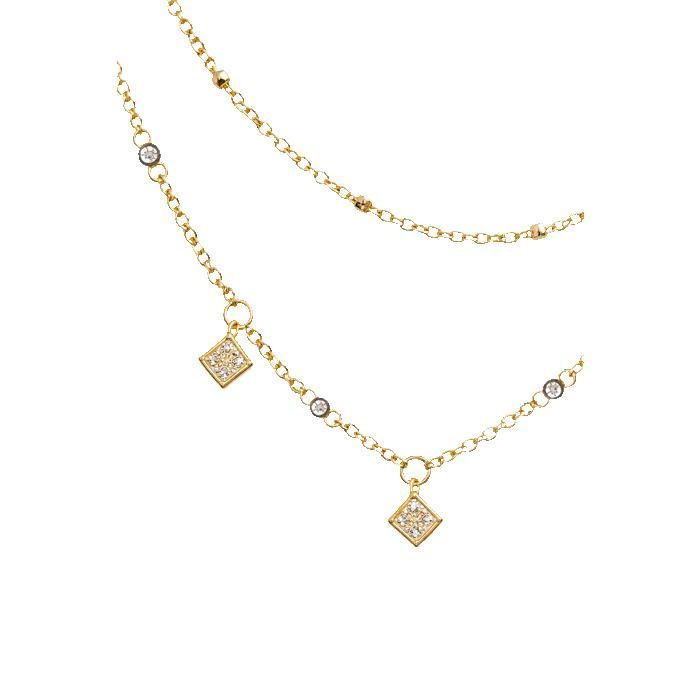Collana da donna a più fili, placcata in oro 18 carati, doppia catena, pietre di zirconi cubici, 38-45 cm + 5 cm, gioiello con punzone, lussuoso ed elegante