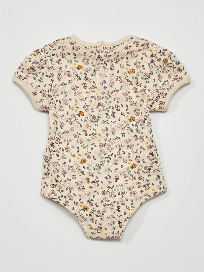 Geribbelde bodysuit met patroon - ROZE