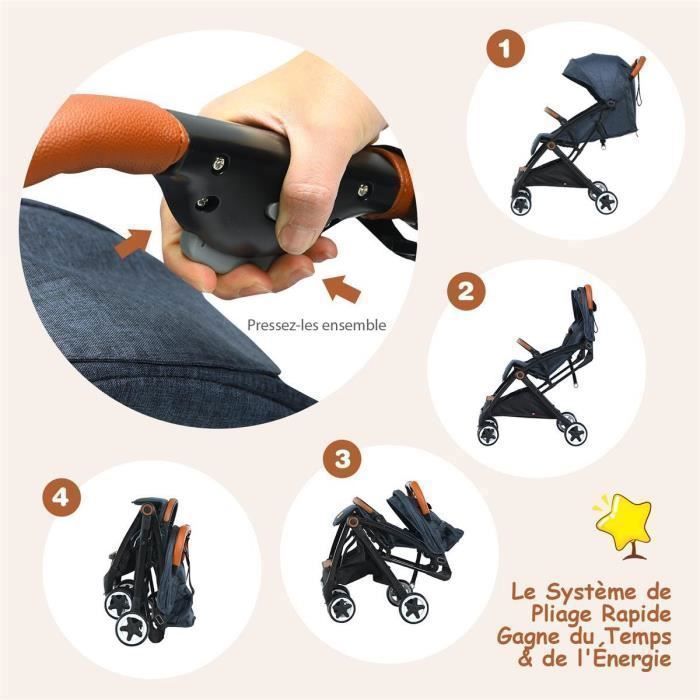 Poussette Bébé 0-3 Ans Pliable à une Main avec Tige COSTWAY Dossier-Repose-pieds Réglables-Auvent Rétractable-Sangle d'Attache Bleu