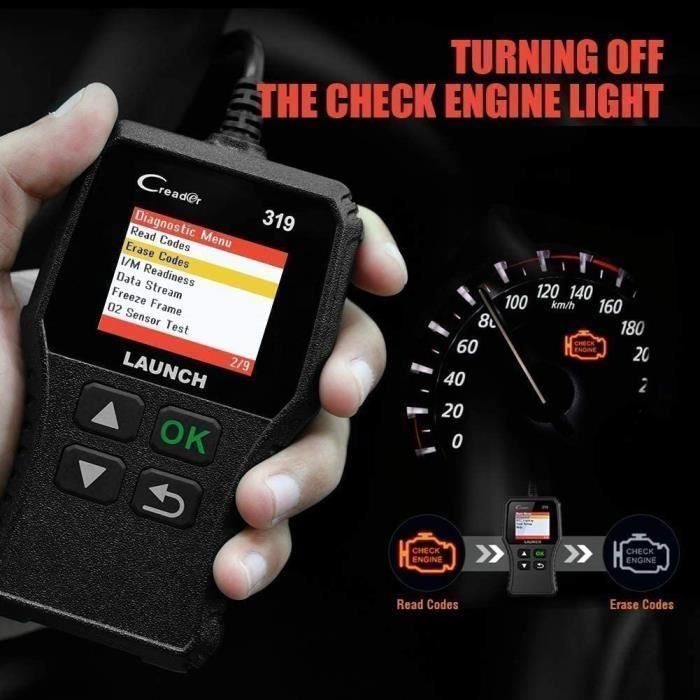 Scanner de diagnóstico automotivo LAUNCH CR319 OBD2/EOBD/CAN para leitura e eliminação de códigos de erro do motor.