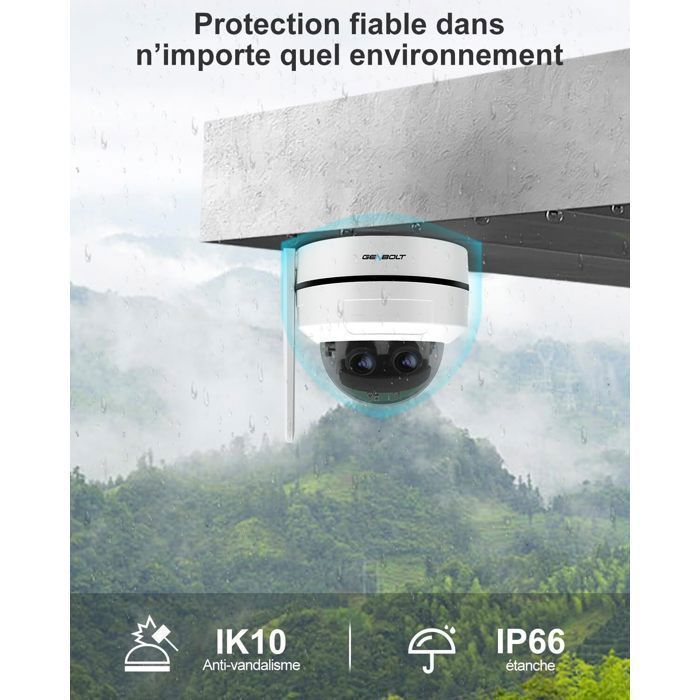 Cámara de vigilancia exterior PTZ GENBOLT 2.5K, WIFI 2.4/5GHz, cámara IP de 4MP con doble lente, DC y PoE, zoom 10X, IK10 resistente al vandalismo.