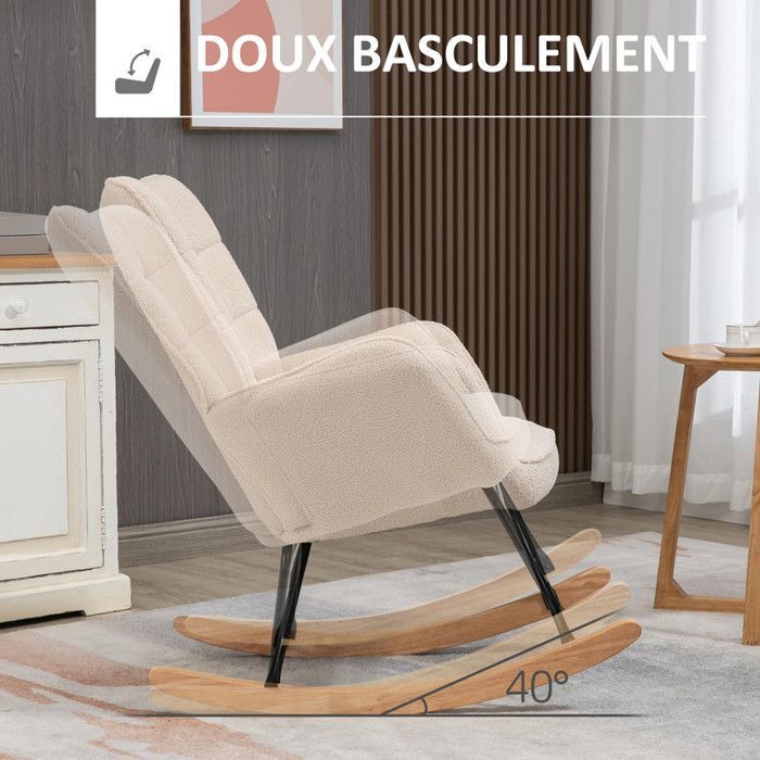 Fauteuil à bascule, rocking chair, fauteuil allaitement, chaise a bascule en polaire Teddy, chambre à coucher, salon - beige