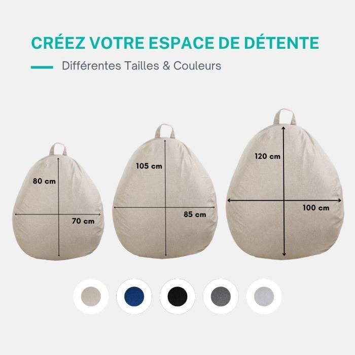 Pouf Poire déhoussable - 120x100 cm - Bananair - Beige Fabriqué en France