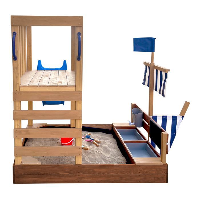 Zona de juegos - AXI - Vicky - Madera maciza - Tobogán azul - Arenero incluido