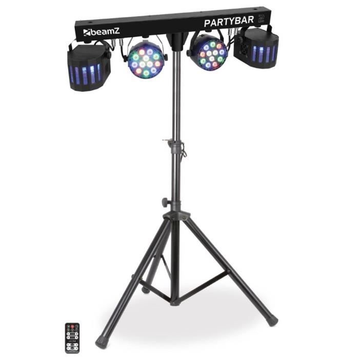 Beamz Partybar2 2x PAR Projectors + 2x Derby Lights, Control via DMX, remote control or automatic programs, Tripod stand included