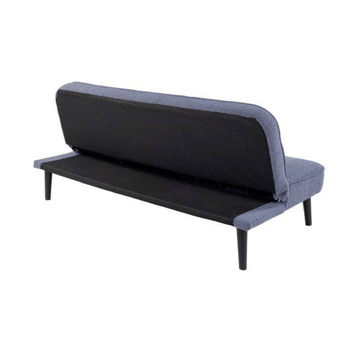 Sofá-cama de 3 lugares com mecanismo click-clack em tecido azul com textura em laço - SHERPA