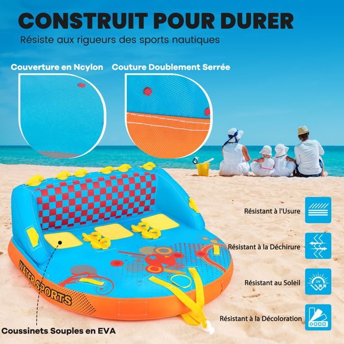 GYMAX Towable Pool Tube for 1-3 Persons, 2 Towing Points, Nylon Cover, for Boating and Water Sports