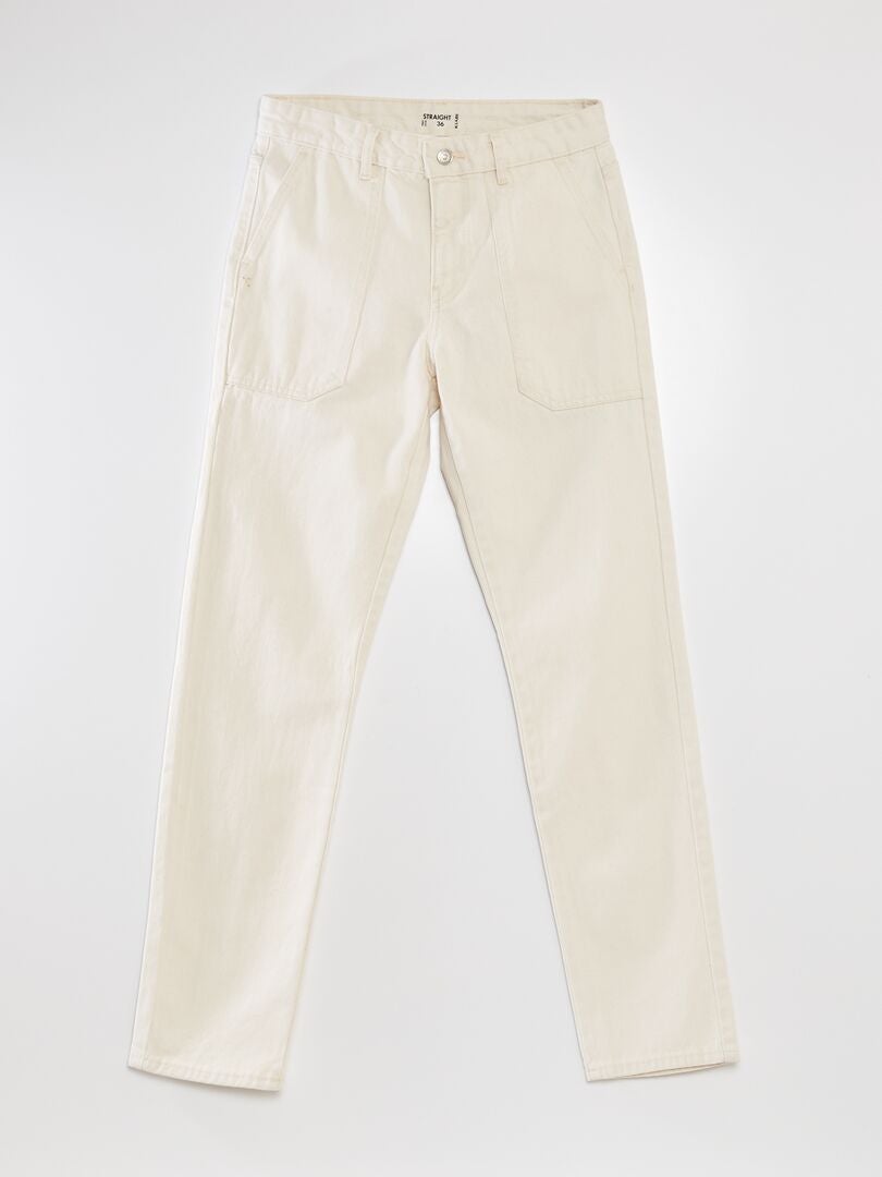 Calça jeans reta com 5 bolsos - BEGE