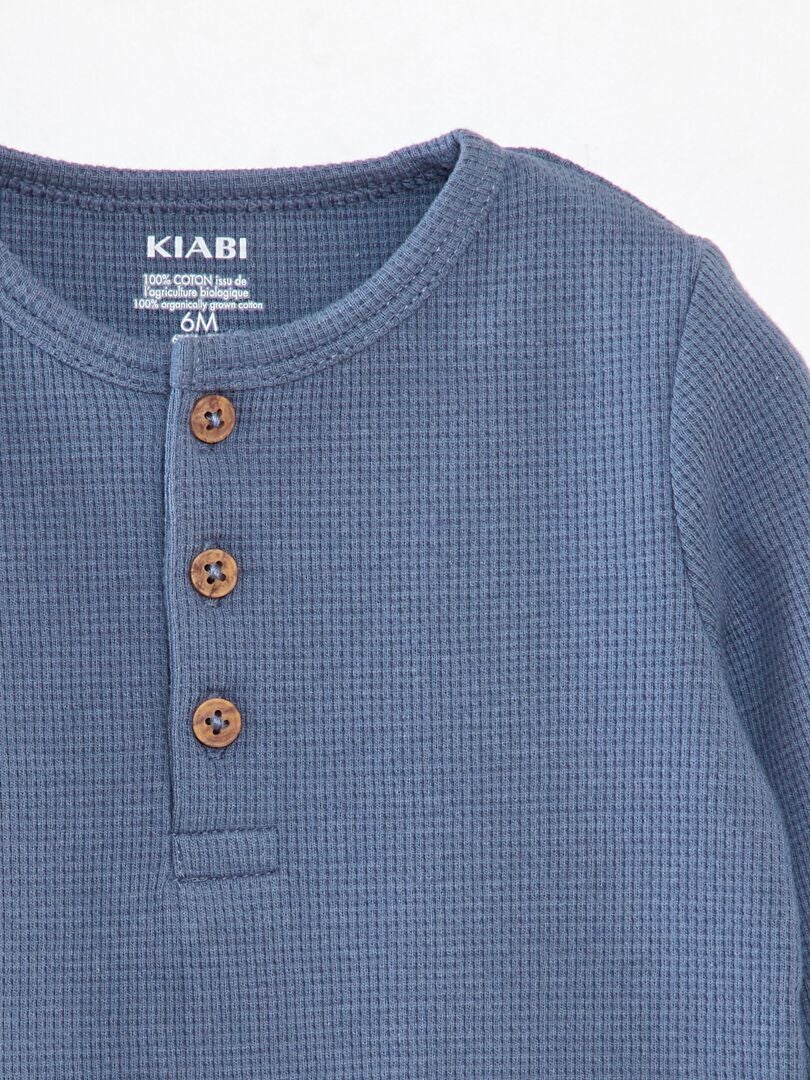 T-shirt van stof met reliëf - BLAUW