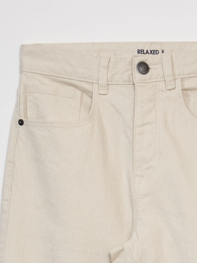 Calça jeans de perna larga com 5 bolsos - L32 - BRANCA