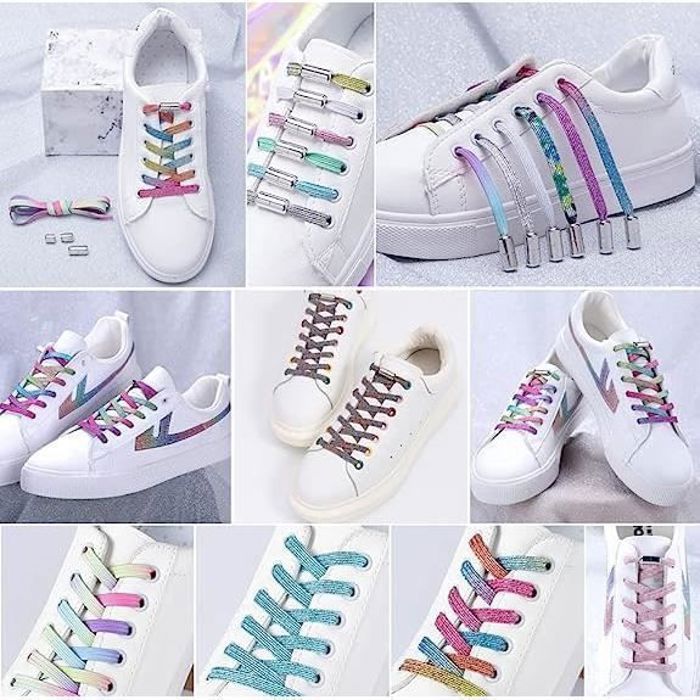 paia di lacci elastici color arcobaleno con fibbie metalliche universali per scarpe da bambino e da adulto