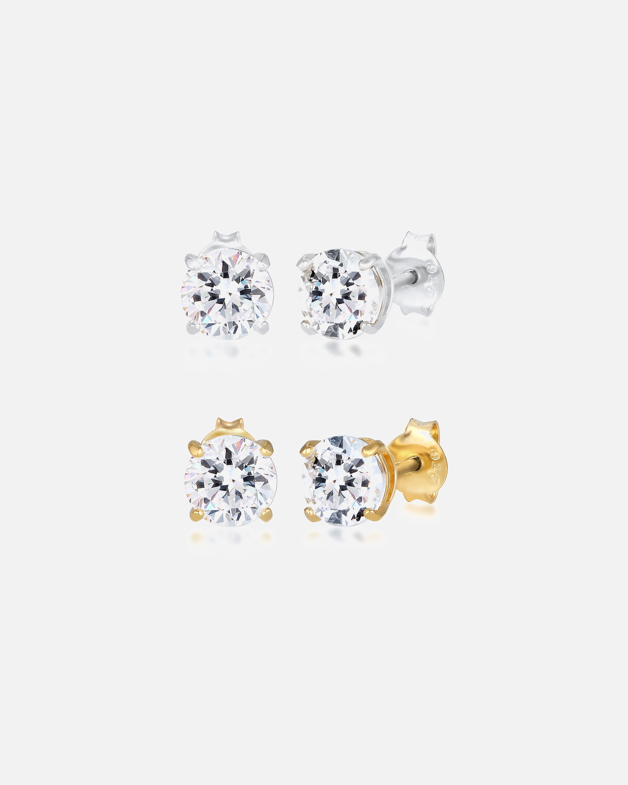 Elli Set avec des Cristaux Minimal Bi-Couleur Clous d'Oreille Femme - (925/1000) Argent Plaqué Or