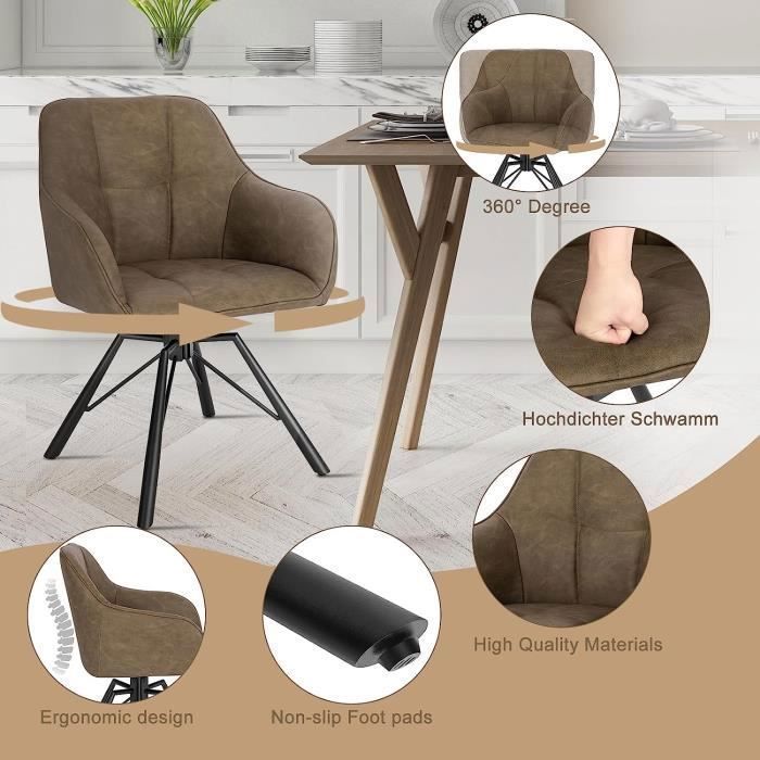 Silla giratoria WOLTU 360°, juego de 4, silla de comedor escandinava, sillón de piel sintética vintage, marrón W0ATT0029-4