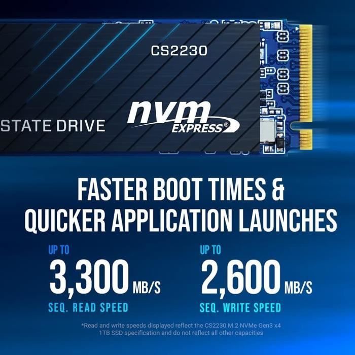 PNY CS2230 500GB SSD Interne M.2 NVMe Gen3, jusqu'à 3300MB/s - M280CS2230-500-RB