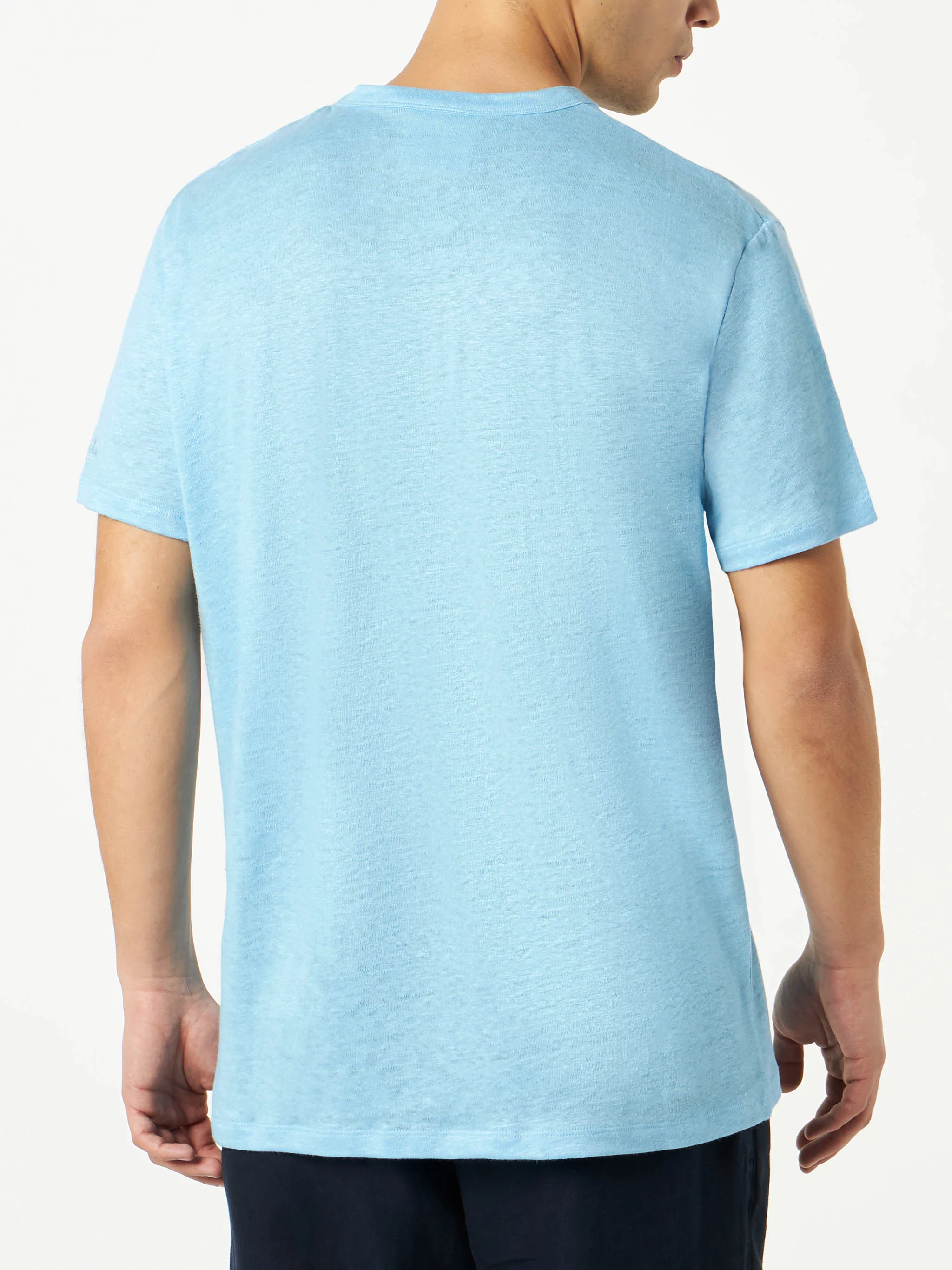 Lichtblauw linnen jersey T-shirt voor heren