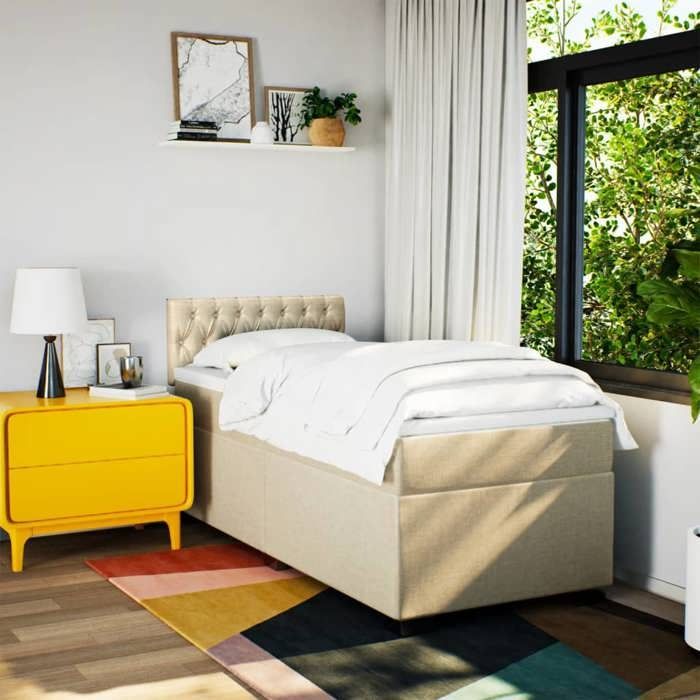 Struttura letto con materasso - Maison Exclusive - 80x200 cm - Tessuto color crema - Massimo relax