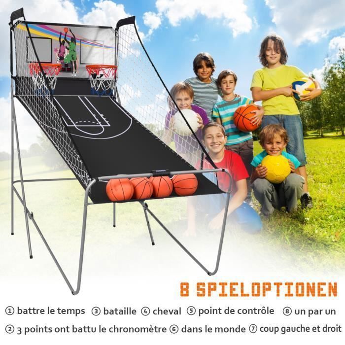 COSTWAY Faltbares Arcade-Spiel, 2 Basketballkörbe, 4 Bälle, Luftpumpe, Punktesystem, 8 Spielmodi, 1 bis 4 Spieler, Grau