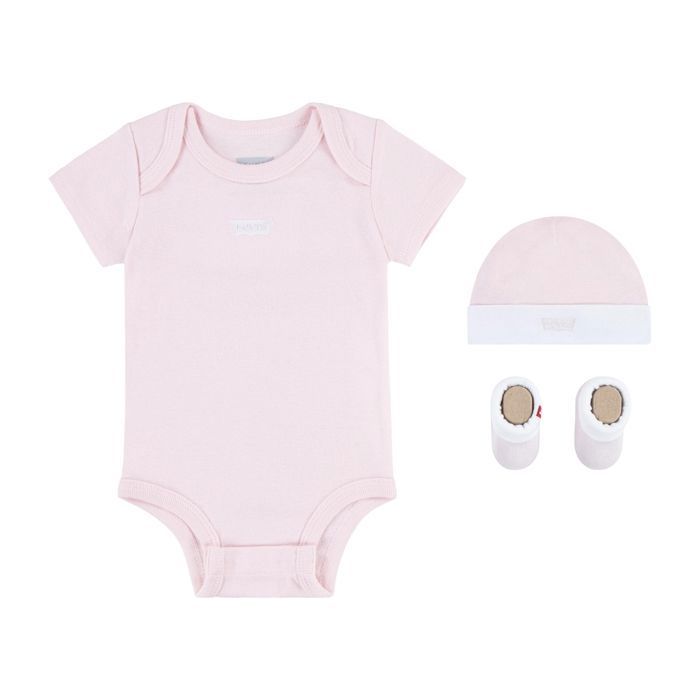 Babyschuhe, Haube und Body-Set – Rosa