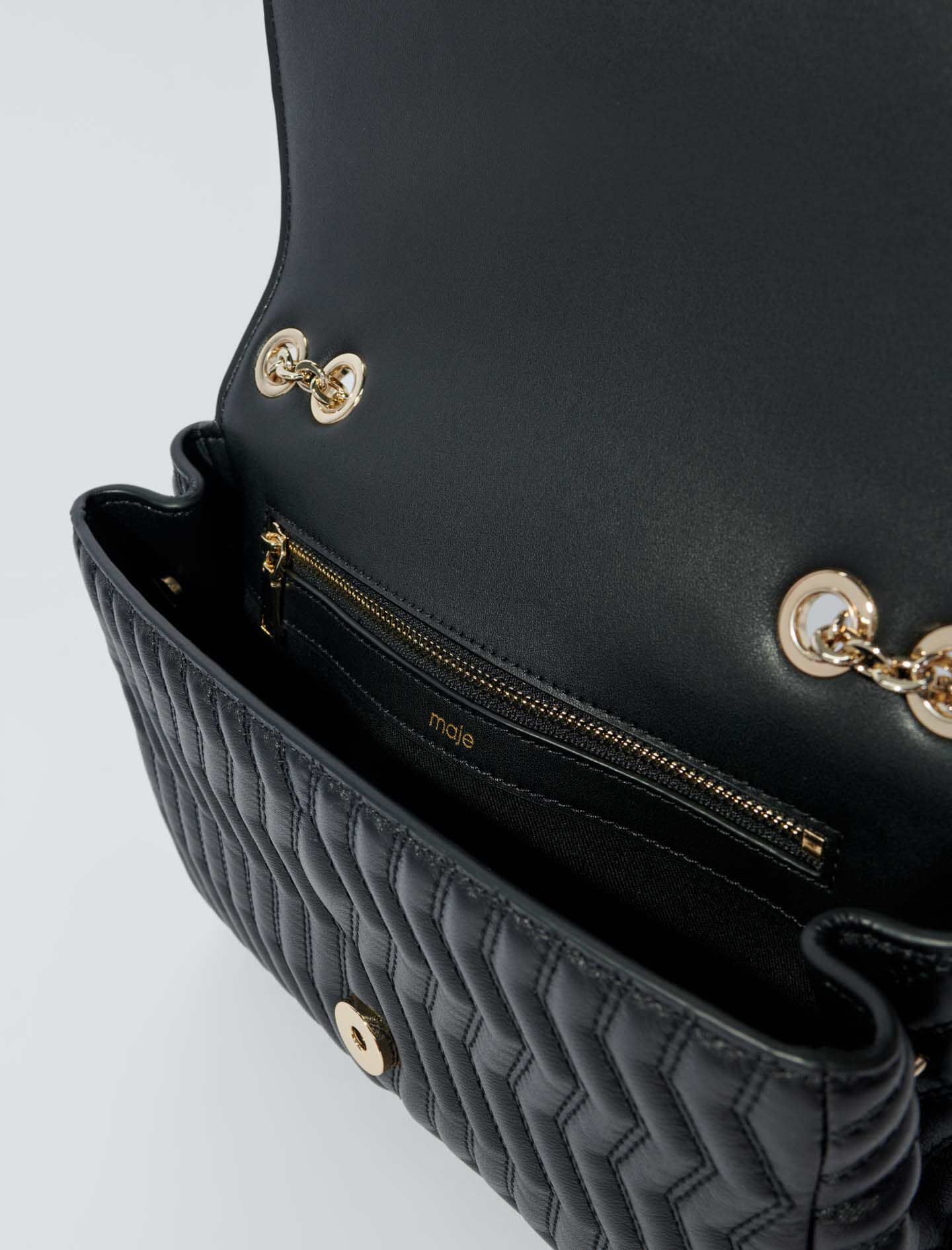 Leren handtas met ketting - Zwart
