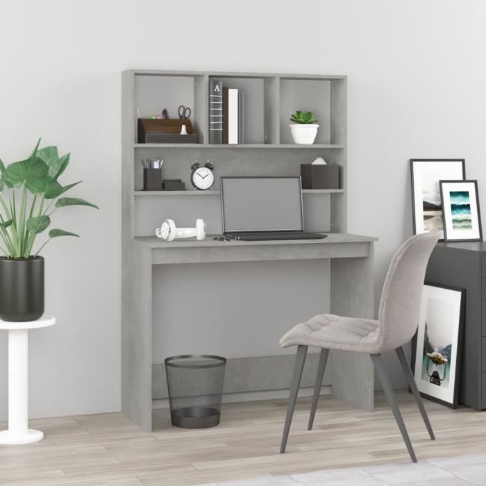 vidaXL Bureau avec étagères Gris béton 102x45x148 cm Bois d'ingénierie 823004