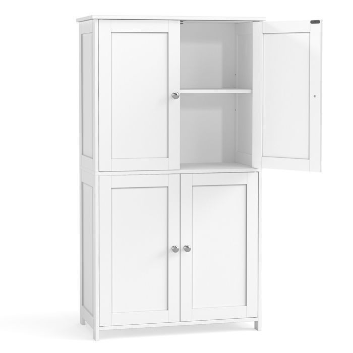 Mobiletto da bagno con 4 ante, 60 x 30 x 108,5 cm, contenitore, mobile da cucina, 2 ripiani regolabili, bianco