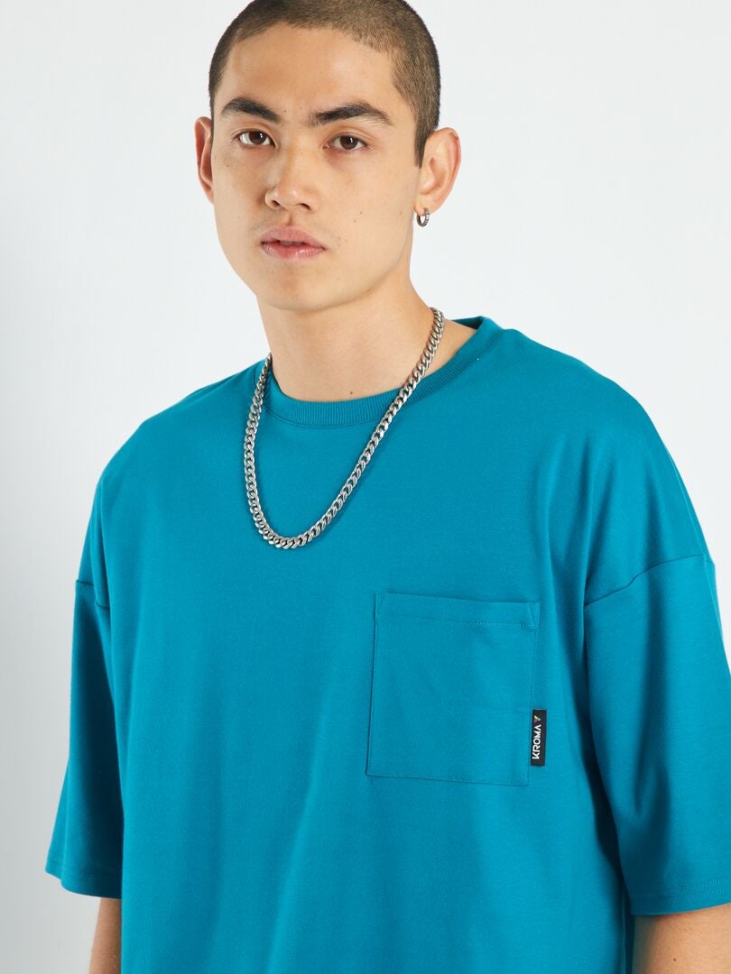 T-shirt met borstzak - BLAUW