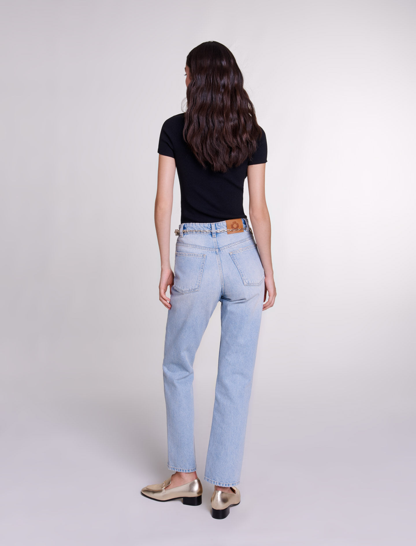 Rechte jeans met riem - Blauw