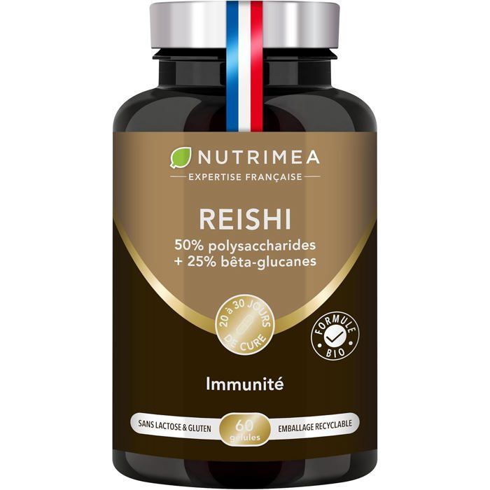 Reishi Bio 6000 mg – Extrait Concentré – 60 Gélules Vegan – Champignon Adaptogène – Nutrimea – Expertise Française