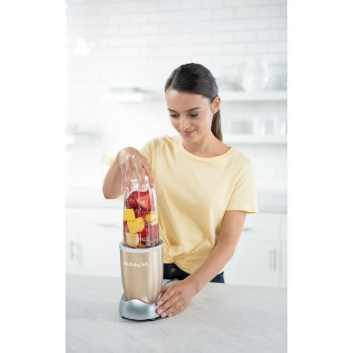 Blender personnel - NUTRIBULLET Pro 900 - NB907CP - 900W - 2 tasses + 2 couvercles + anneau - Doré