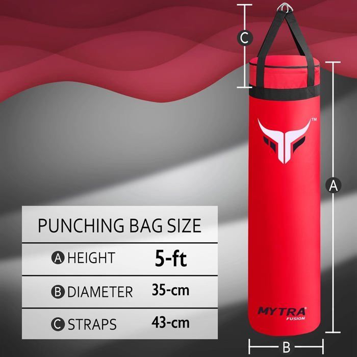 Sacco da boxe vuoto da 152 cm - Mytra Fusion - Sacco da boxe rinforzato non imbottito - Arti marziali Muay Thai - ROSSO