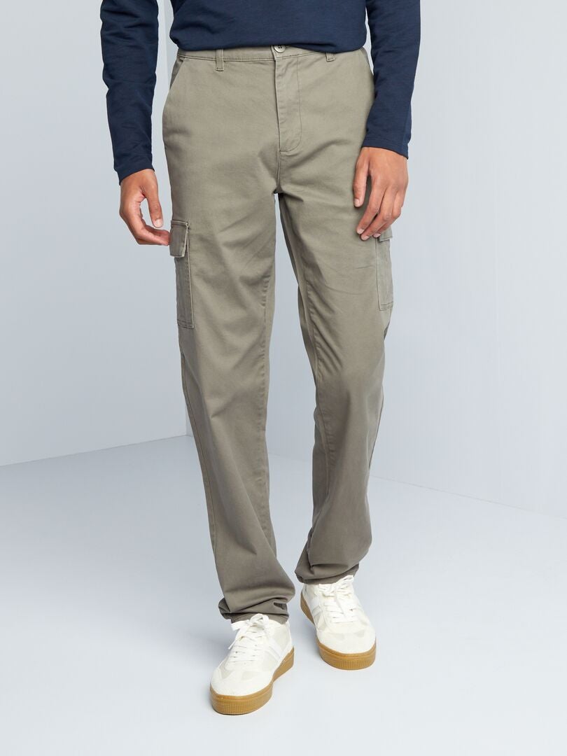 Spodnie proste z kieszeniami bocznymi +190 cm - L36 - KHAKI