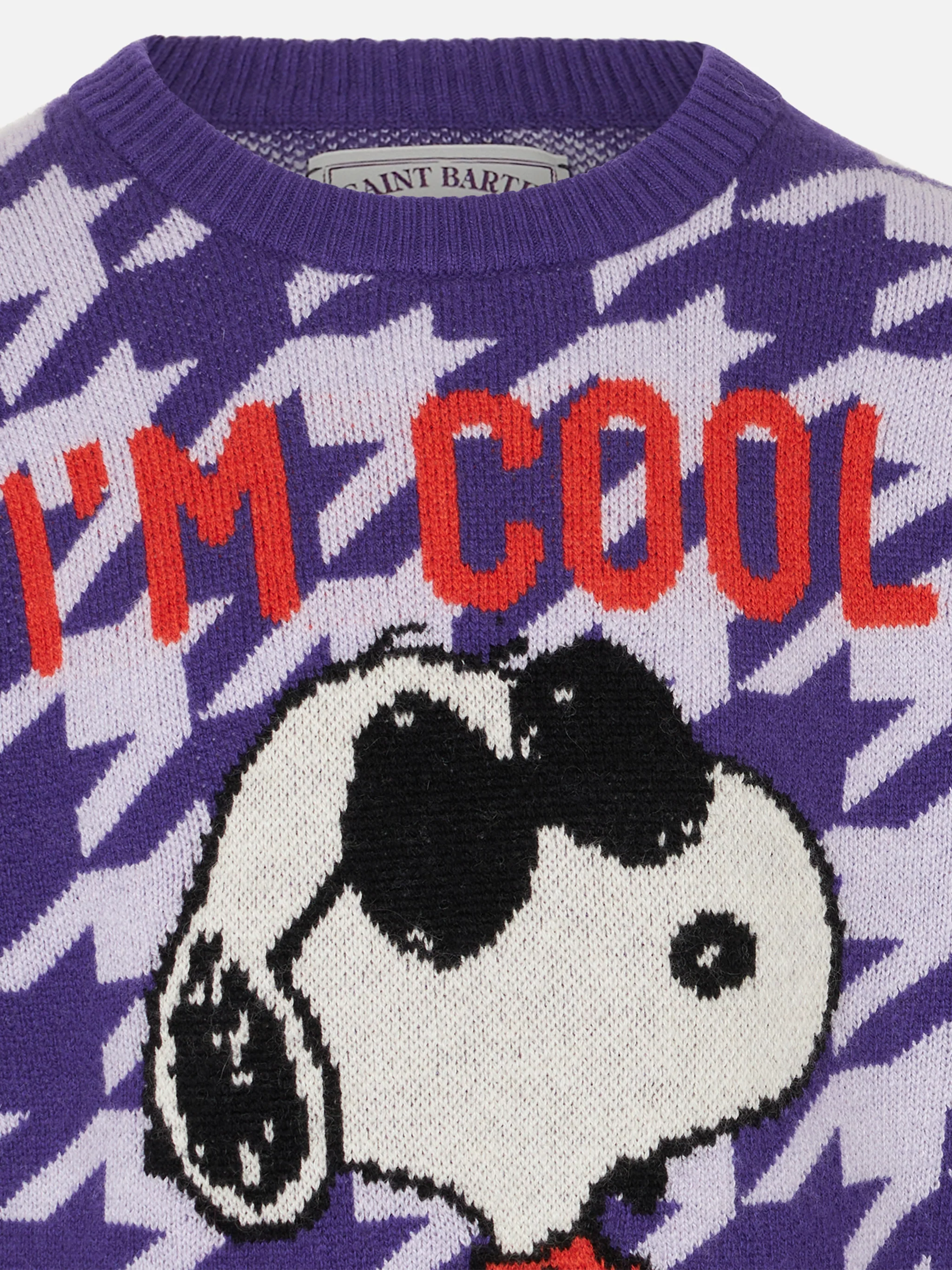 Maglione da bambina girocollo pied de poule con jacquard Snoopy | EDIZ