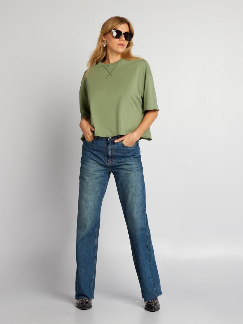 Camiseta de algodão com cavas rebaixadas - verde