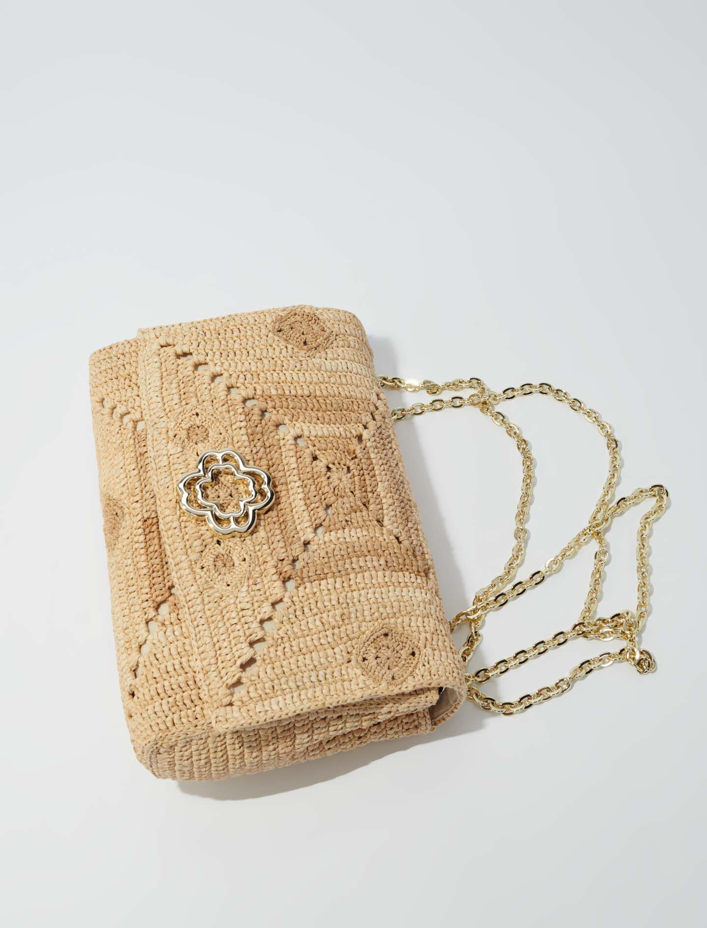 Handgemaakte raffia klavertas - Beige