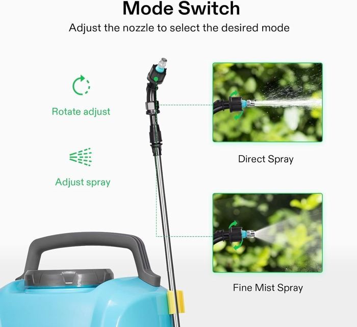 Pulvérisateur électrique 10 L avec six buses, bandoulière réglable et lance de pulvérisation pour le jardin, pelouse avec a