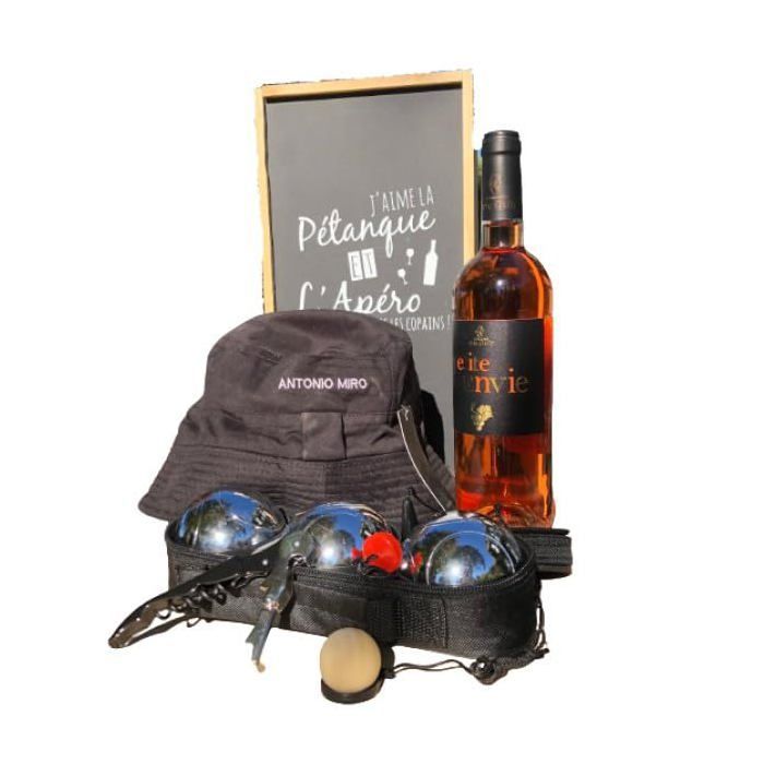 coffret cadeau pétanque 725g complet  + 1 bouteille petite envie rosé côtes de thongue 75cl.