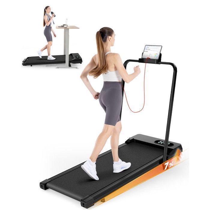 Inclinaison 0-7° - Tapis de course Pliant BIGZZIA, tapis de march silencieux 2.5 HP - 1-8 km/h,Charge max 130kg, Walking Pad Rose