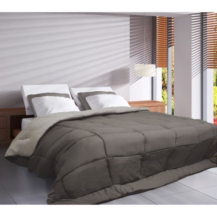 CALGARY - Couette Chaude Microfibre 400 gr/m² - Taupe & Lin - 140 x 200 cm
