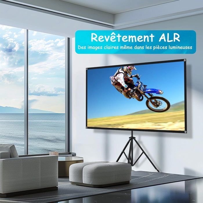 VISULAPEX 80”ALR Écran Videoprojecteur avec Trépied, 4K HD 16:9 Ecran de Projection, Léger Facile à Installer Eran Projecteur