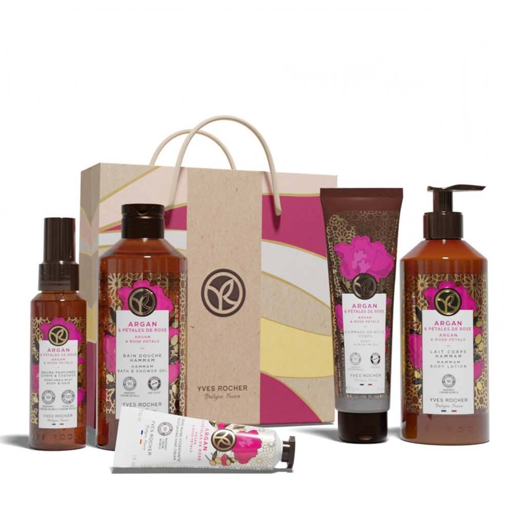 Cadeauset met arganolie en rozenblaadjes