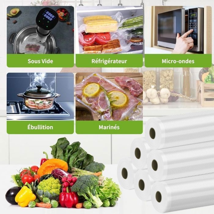 Sac Sous Vide Alimentaire, 6 Rouleaux 28 cm X 3 mètres, Rouleaux de Mise sous Vide Alimentaire, Film Sous Vide Alimentaire sans BPA